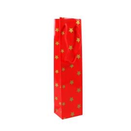 Poche cadeau bouteille aspect "Noël" avec étoiles, 9 x 36 x 7 cm, rouge 