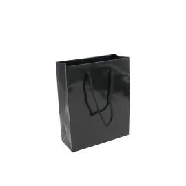 Pochette cadeau avec cordelette , noire brillante , 20 x 25 x 8 cm  