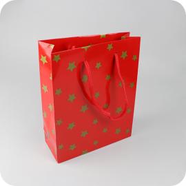 Poche cadeau aspect "Noël" avec étoiles, 20 x 25 x 8 cm, rouge 