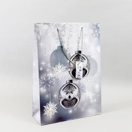 Poche cadeau aspect "Boules de Noël" , 25 x 35,5 x 8,5 cm, argentée 