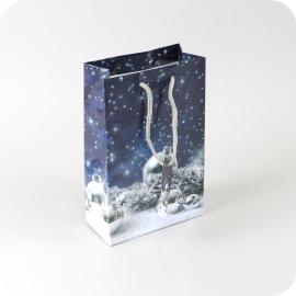 Poche cadeau aspect "Boules de Noël" , 12 x 19 x 6 cm, argentée 