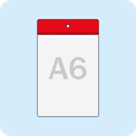 Pochettes à suspendre A6 portrait, bord de suspension rouge à trou rond 