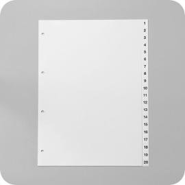 Intercalaires pour format A4, 20 eléménts (1-20), blanc (1 lot) 