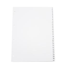 Intercalaires pour format A4, 31 eléménts (1-31), blanc (1 lot) 