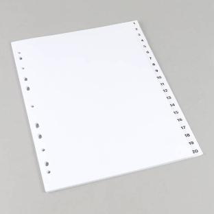 Intercalaires A4, chiffres 1-20, 11 trous, carton, blanc 