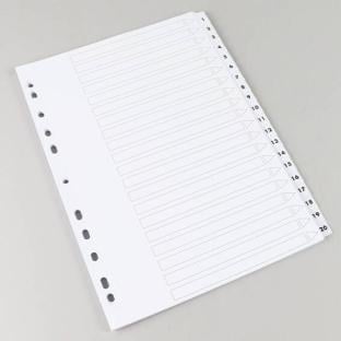 Intercalaires A4, imprimé à double face, chiffres 1-20, 11 trous, carton, blanc 