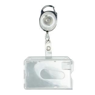 Pochette porte-badge en plastique dur avec porte-clés extensible translucide | avec encoche pour le pouce, brillant