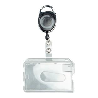 Pochette porte-badge en plastique dur avec porte-clés extensible noir | avec encoche pour le pouce, brillant