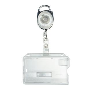 Pochette porte-badge en plastique dur avec porte-clés extensible translucide | curseur