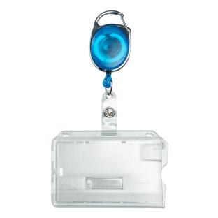 Pochette porte-badge en plastique dur avec porte-clés extensible bleu | curseur