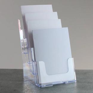 Porte-brochure, pour format A5, 4 compartiments, format portrait, transparent 
