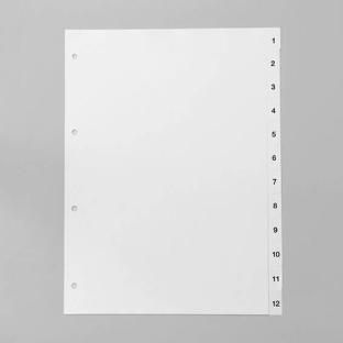 Intercalaires pour format A4, lot de 12 (1-12), blanc (1 lot) 