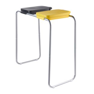 Support pour sacs poubelle avec couvercle, 120 L, acier 2 compartiments