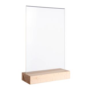 Présentoir de table MODUL, pochette en verre acrylique avec pied en bois null | null | A5