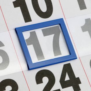 Curseurs date classique E3 (intérieur 20 x 28 mm), bleu, pour calendriers de 300 mm de large 