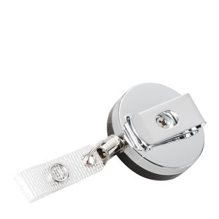 Porte-badge enrouleur avec cordon en acier, noir, lanière en vinyle renforcée 