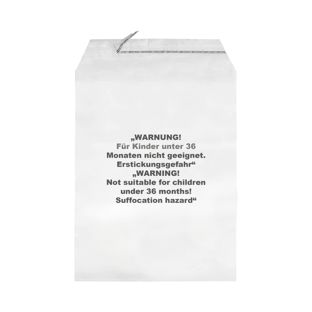 Sachets à rabat adhésif avec avertissement imprimé, refermable, film PP, transparent 