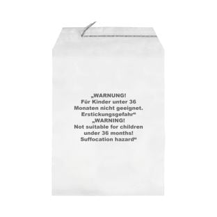 Sachets à rabat adhésif avec avertissement imprimé, refermable, film PP, transparent 