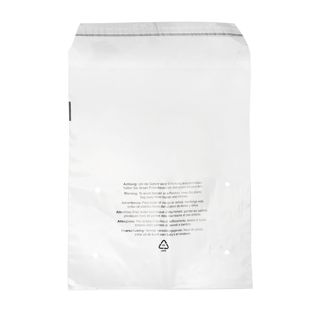 Sachet à patte adhésive avec avertissement imprimé, refermable, film PCR, transparent 250 x 300 mm 