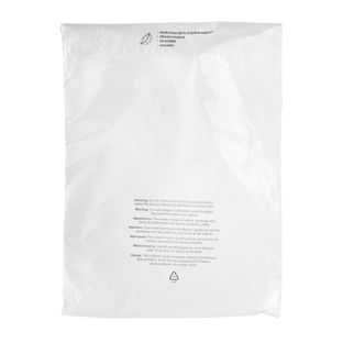 Sachet à patte adhésive avec avertissement imprimé, refermable, film PCR, transparent 300 x 400 mm 