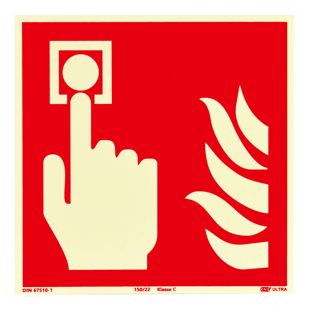 Panneau Point d'alarme incendie, photoluminescent, plastique, ISO 7010 200 x 200 mm