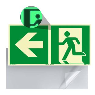 Panneau Issue de secours, photoluminescent, plastique, ISO 7010 à gauche 