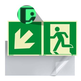 Panneau Issue de secours, photoluminescent, plastique, ISO 7010 à gauche/en bas 