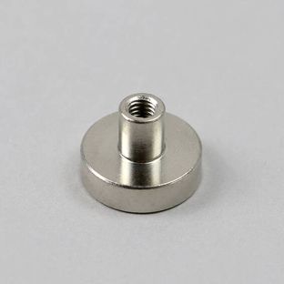 Aimant en pot avec douille taraudée, néodyme 16 mm | nickelé 