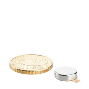Aimants néodymes en forme de disque, auto-adhésif 10 mm x 3 mm  | argent  | 3M 468 