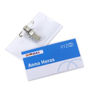 Porte-badges avec pince urban 75 x 40 mm  | Pince combinée (aiguille et clip) 
