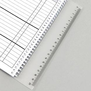 Règle marque-page de 20 cm à fixer dans les spirales de reliure métalliques ou dans les spirales plastiques 