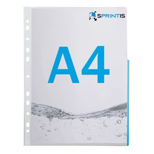 Pochettes A4 avec bord signalétique sur la moitié de la page en film PP bleu 