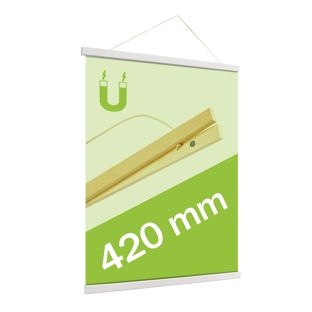 Profils porte-affiches en bois, avec cordon de suspension et fixation magnétique 420 mm | blanc 