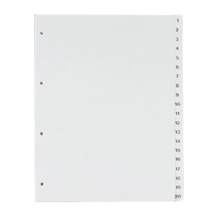 Intercalaires pour format A4, 20 eléménts (1-20), blanc (1 lot) 