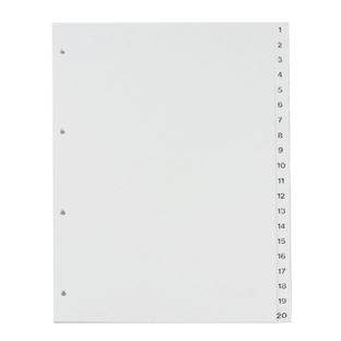Intercalaires A4, marge large, 20 touches, 4 trous, blanc  