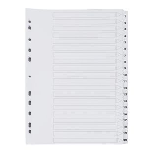 Intercalaires A4, imprimé à double face, chiffres 1-20, 11 trous, carton, blanc 