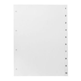 Intercalaires A4, chiffres 1-10, 11 trous, carton, blanc 