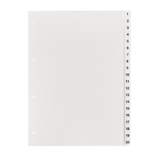 Intercalaires A4, chiffres 1-20, 4 trous, carton, blanc 