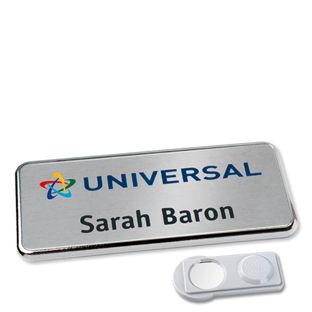 Badge nominatif Icon® « alu-complete » chrome  | smag® aimant 