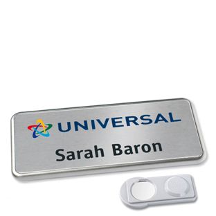 Badge nominatif Icon® « alu-complete » acier inoxydable  | smag® aimant 