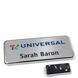 Badge nominatif Icon® « alu-complete » chrome  | Aimant smag®, extra fort 
