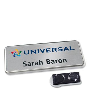 Badge nominatif Icon® « alu-complete » acier inoxydable  | Aimant smag®, extra fort 