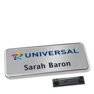 Badge nominatif Icon® « alu-complete » acier inoxydable  | Epingle en acier inoxydable 