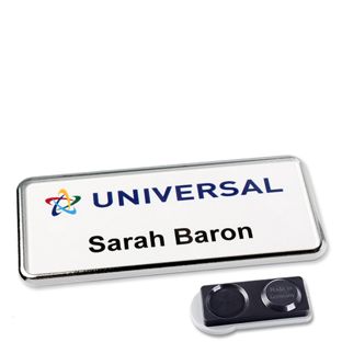 Badge nominatif Icon® « Quick Print » chrome  | Aimant smag®, extra fort 