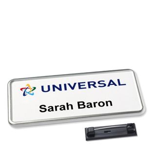 Badge nominatif Icon® « Quick Print » chrome  | Epingle en acier inoxydable 