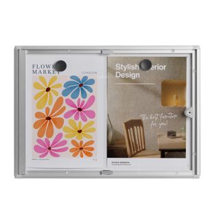 Vitrine d’affichage, intérieur, verrouillable, argentée 2x A4 