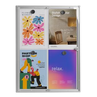 Vitrine d’affichage, intérieur, verrouillable, argentée 4x A4 