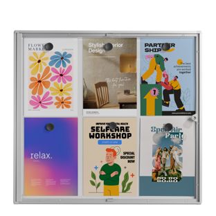 Vitrine d’affichage, intérieur, verrouillable, argentée 6x A4 