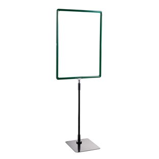 Cadre pour affiche avec pied et support (kit) A3 vert  | surface d'appui: noir  | Tige aluminium téléscopique ajustable de 350- 550 mm 