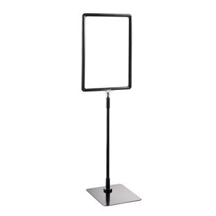 Cadre pour affiche avec pied et support (kit) A4 noir  | surface d'appui: noir  | Tige aluminium téléscopique ajustable de 350- 550 mm 